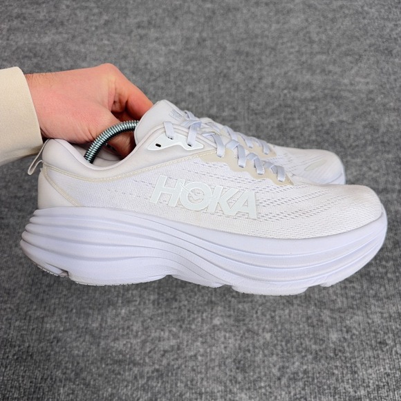 Hoka One Bondi 8 Men 10.5 D Triple White Running Shoes Gym Walking 1123202-WWH